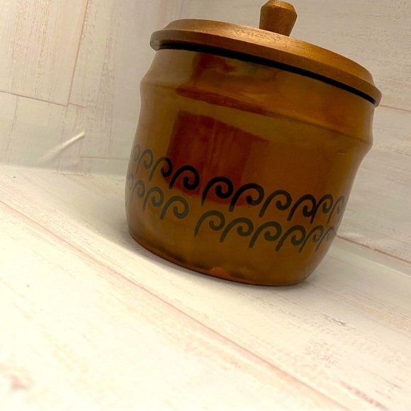 Vintage Japanese Stoneware Small brown Crock with wooden Lid Sugar Bowl - Picture 4 of 9